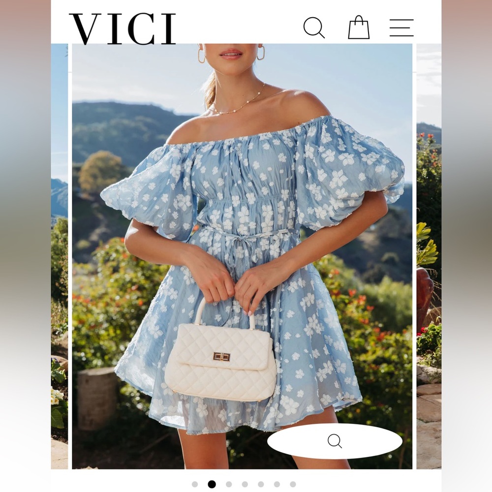 VICI Floral puff sleeve blue mini dress